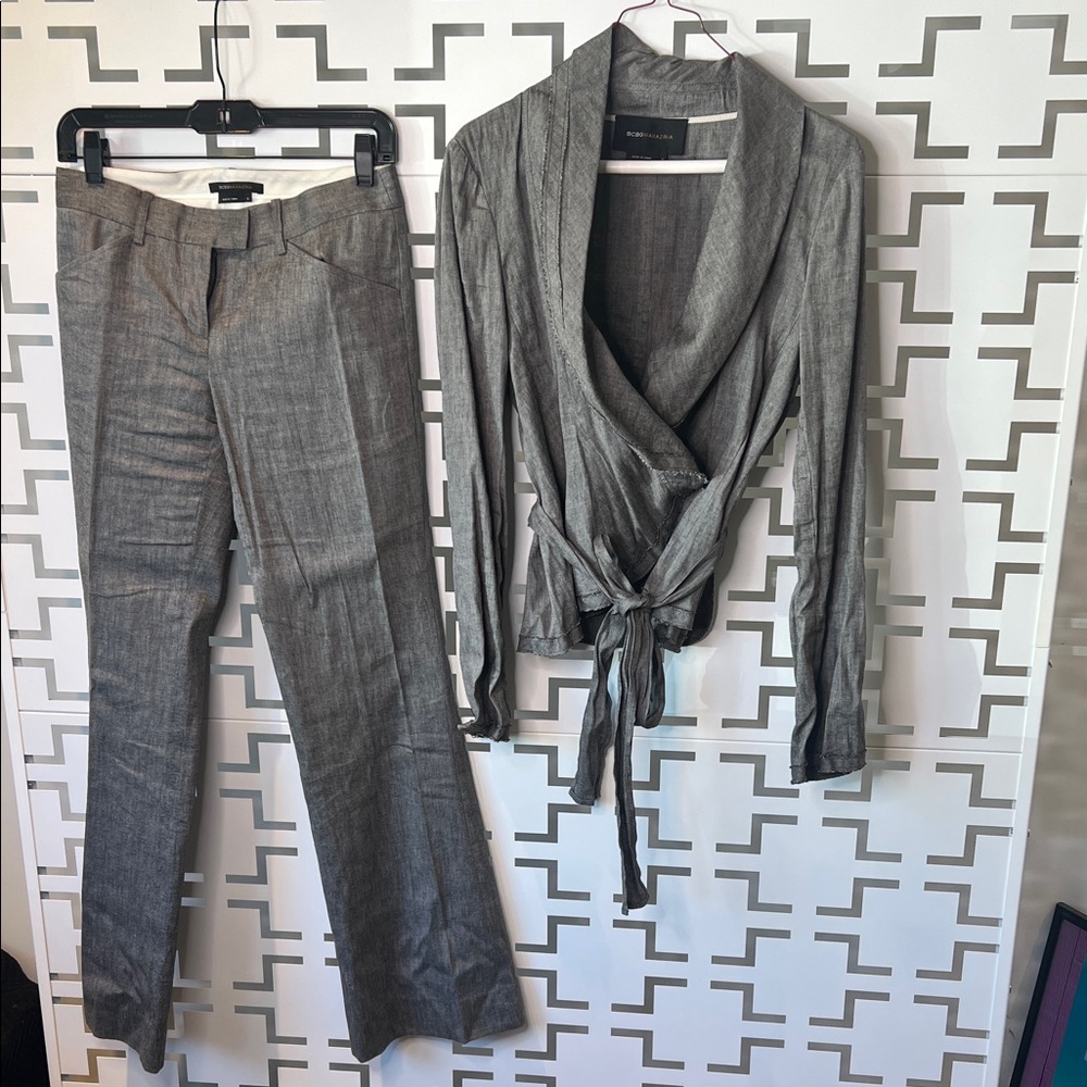 BCBG Paris Charcoal Linen Pantsuit Set